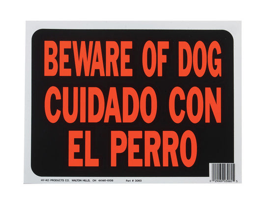 Hy-Ko Bilingual Beware of Dog - Cuidado Con El Perro Sign Plastic 9 in. H x 12 in. W (Pack of 10)