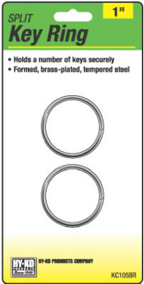 Split Key Ring, Brass-Plated, 1-In., 2-Pk. (Pack of 5)