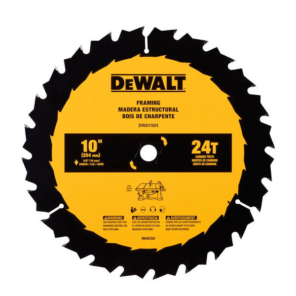 Hoja de sierra para enmarcar con punta de carburo DeWalt de 10 pulg. DX de 5/8 pulg., 24 dientes, 1 pieza