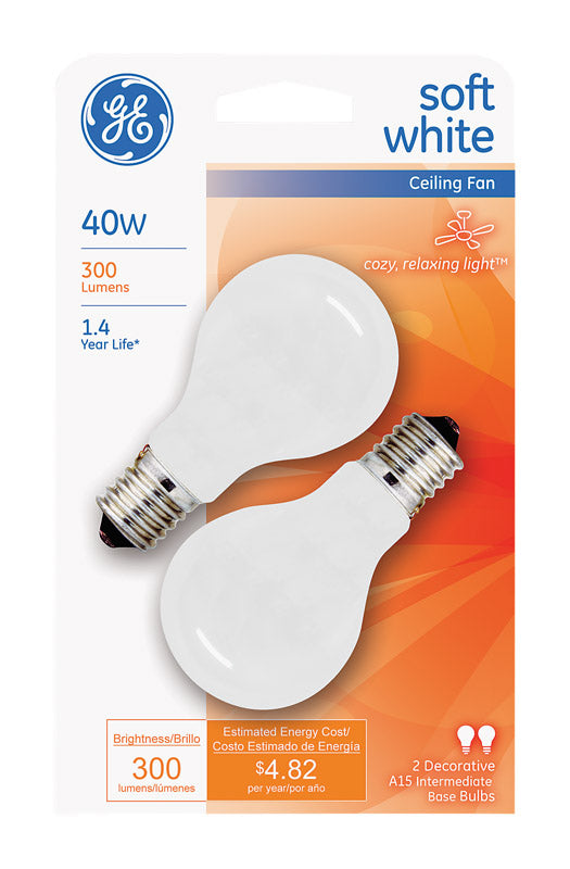 GE 40 watts A15 A-Line Incandescent Bulb E17 (Intermediate) Soft White 2 pk (Pack of 6)