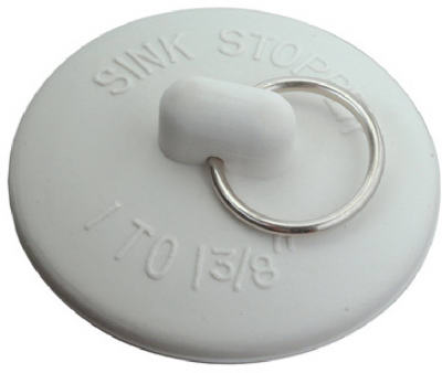 Sink Stopper with Metal Ring, White, Rubber, 1 to 1-In. Drains (Pack of 10)