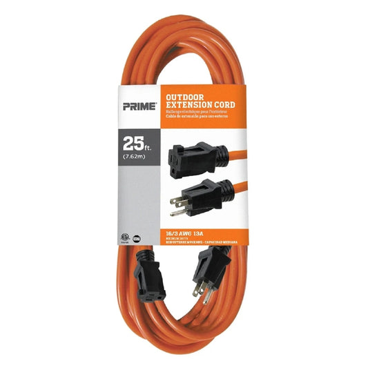 Prime Outdoor 25 ft. L Orange Extension Cord 16/3 SJTW