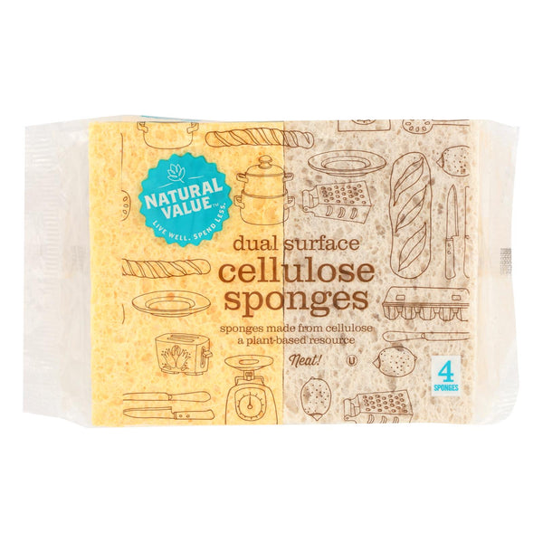 Natural Value Dual Surface Cellulose Sponges - Case of 24 - 4 Count (Pack of 24)