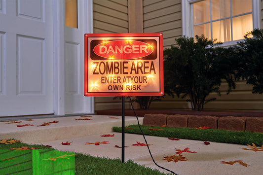 Celebrations Danger Zombie Area Enter At Your Own Risk Lighted Clear Lawn Decoration 14 in. H 1 pk (Pack of 8)