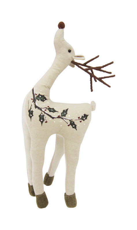 Celebrations Standing Reindeer Christmas Decoration Cream Polyester (Pack of 4)