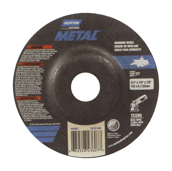 Norton  4-1/2 in. Dia. x 1/4 in. thick  x 7/8 in.   Grinding Wheel  1 pc.