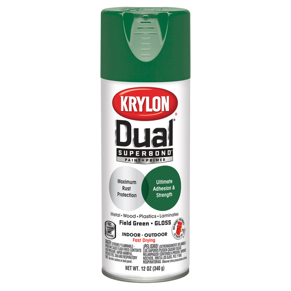 Pintura en aerosol + imprimación Krylon Dual Gloss Field Green, 12 oz (paquete de 6)