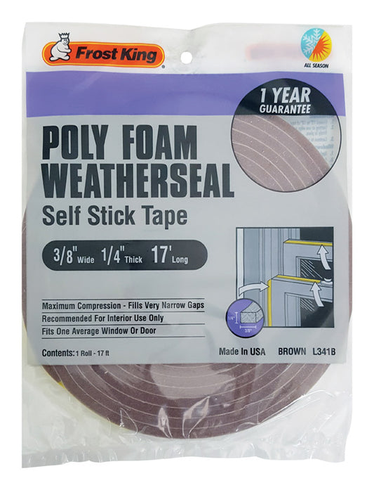 Frost King Brown Poly Foam Self Adhesive Weather Seal 17 L ft. x 0.25 Thick in. for Doors & Windows