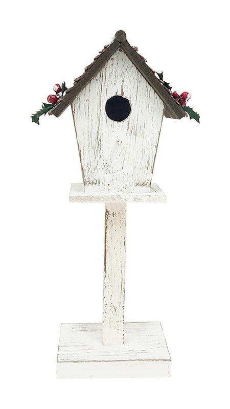 Celebrations Bird House Stand Christmas Decoration White Wood 1 pk (Pack of 2)