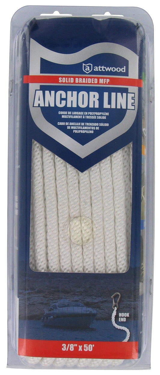 Attwood 11723-7 3/8" X 50' Solid Braided Multi Filament Poly Anchor Line