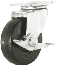 Rubber Wheel Swivel Plate Caster, Side Brake, 5-In.