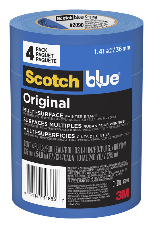 Scotch 2090-36ep4 1.41 X 60 Yards Scotchblue Original Multi-Surface Painter'S Tape 4 Count