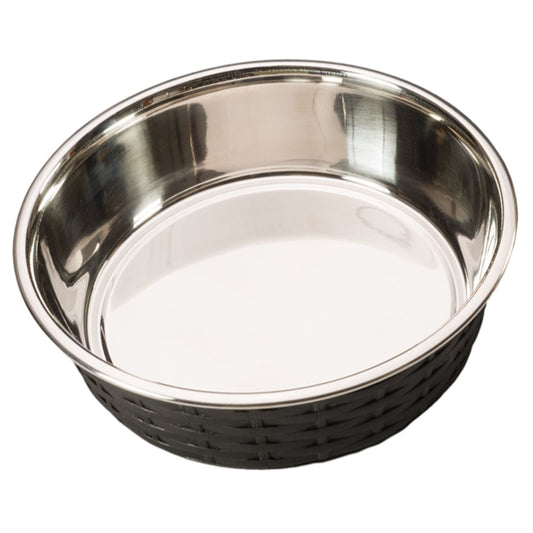 Soho Black Basketweave Stainless Steel 30 oz Pet Dish For Dogs