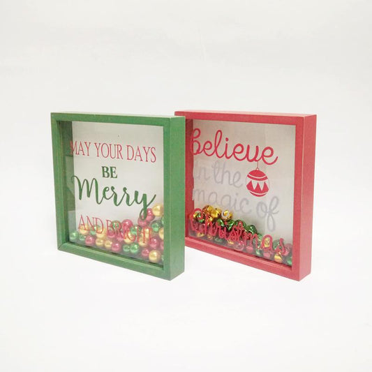 Celebrations Shadow Box Sign With Bells Christmas Decoration (Pack of 4)