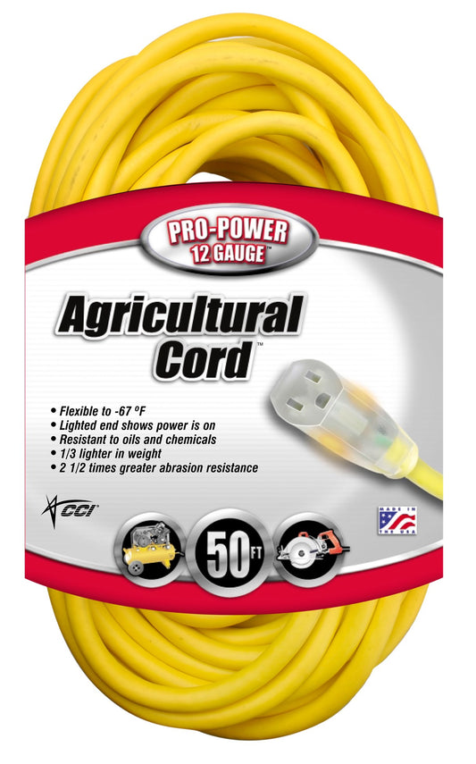 Coleman Cable 16580002 50' 12/3 Gauge Yellow All-Weather Extension Cord