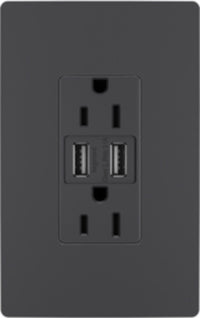 Legrand Radiant Graphite Plastic Screwless USB Wall Plate Charger 1 pk
