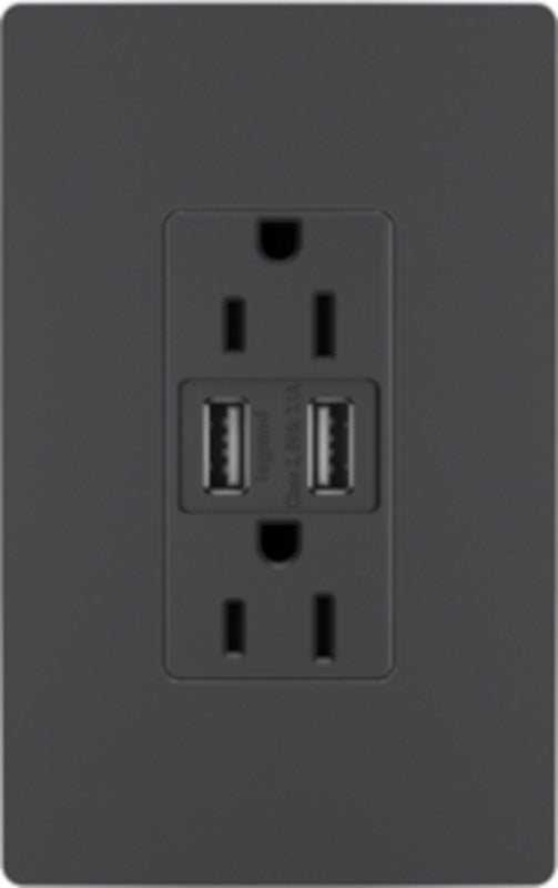 Legrand Radiant Graphite Plastic Screwless USB Wall Plate Charger 1 pk