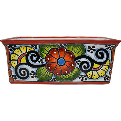 Maceta de cerámica rectangular, cocida a doble cocción, pintada a mano, 30 cm (paquete de 2)