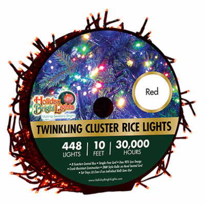 LED Twinkling Cluster Rice Light Set, Red, 448-Ct., 10-Ft.