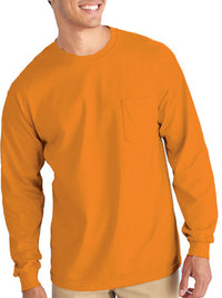 Pocket T-Shirt, Long Sleeve, Safety Orange, Large (Pack of 2)