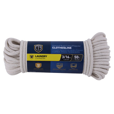 Clothesline, Cotton, Diamond Braided, 3/16-In. x 50-Ft.
