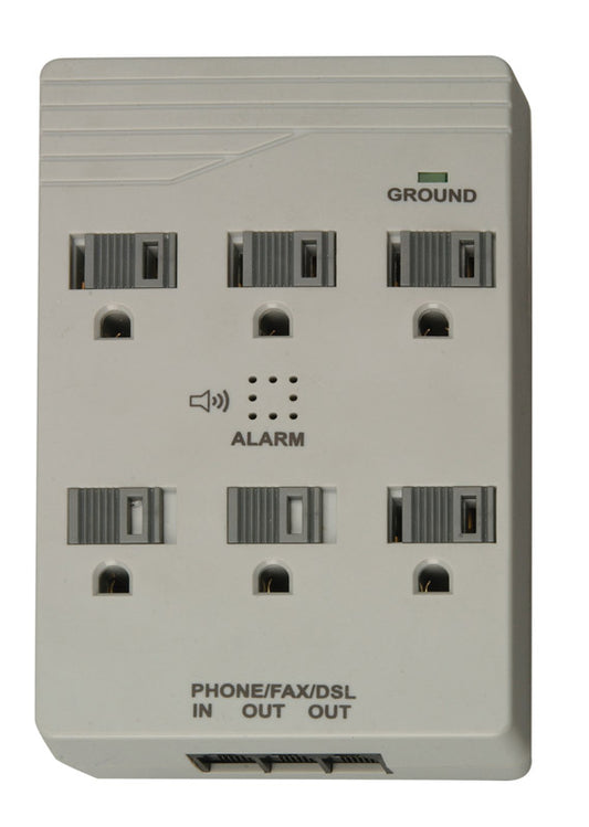 Woods 41153-78-21 6-Outlet 1000 Joules Light Grey Surge Protector Wall Adaptor