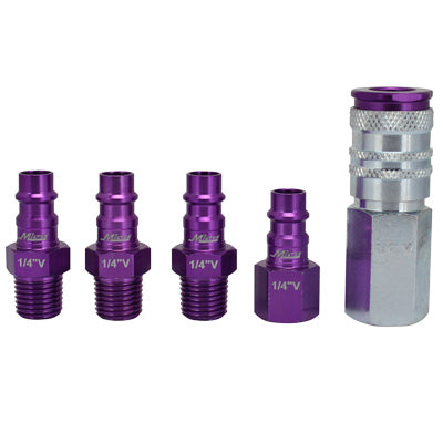 Coupler & Plug Kit, V-Style, Purple, 1/4-In. NPT, 5-Pc.