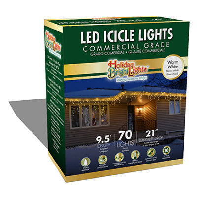 Christmas LED Icicle Light Set, T5, Commercial-Grade, Warm White, 70-Ct.