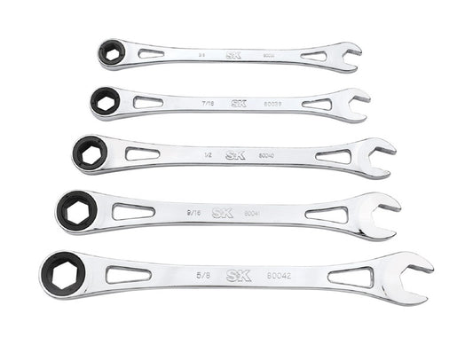SK Professional Tools X-Frame Silver Alloy Steel 6-Point SAE Ratcheting Combination Wrench Set