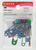 Singer 00294 35 Assorted Colors & Sizes Metallic Safety Pins