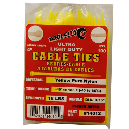 Tool City 4 in. L Yellow Cable Tie 100 pk