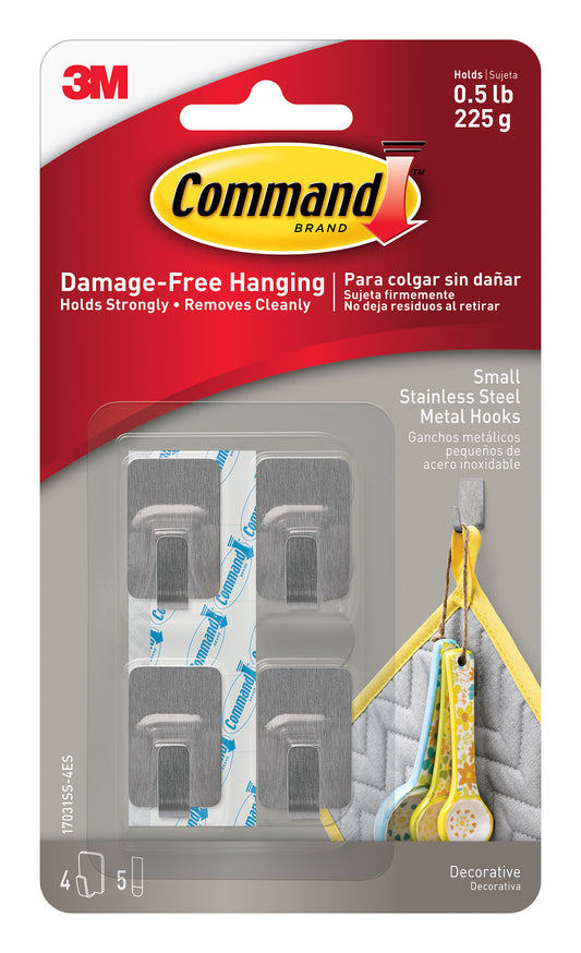 Command Strips 17031ss-4es Small Stainless Steel Metal Hooks 4 Count With Command Adhesive Strips