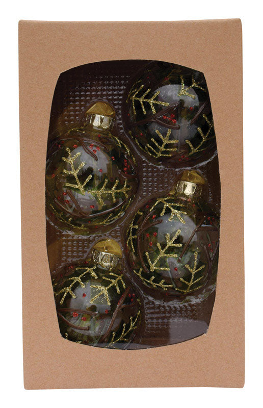 Celebrations  Leaves  Christmas Ornaments  Clear  Glass  4 pk (Pack of 4)
