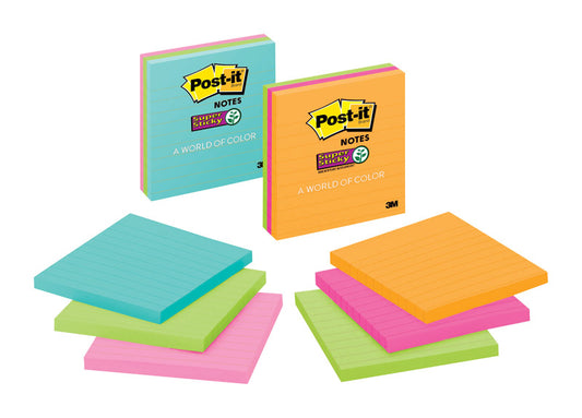 Post-It Assorted Colors Lined Sticky Notes 4 L x 4 W in.