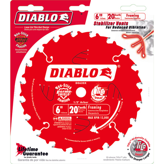 Diablo  6 in. Dia. x 1/2 in.  Carbide Tip Metal  Framing Blade  20 teeth 1 pc.