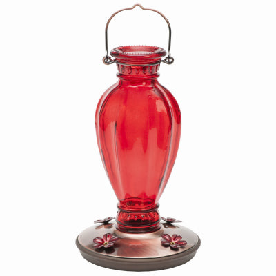 Vintage Hummingbird Feeder, Red Daisy, Glass, 18-oz.