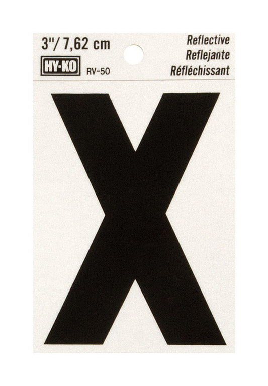 Hy-Ko 3 in. Reflective Black Vinyl Letter X Self-Adhesive 1 pc. (Pack of 10)
