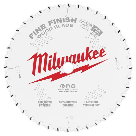 Milwaukee  7-1/4 in. Dia. x 5/8 in.  Fine Finish  Metal  Circular Saw Blade  40 teeth 1 pc.