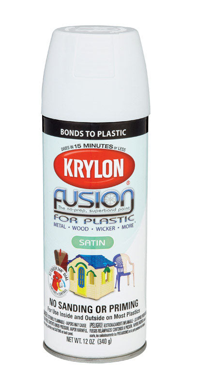 Krylon Satin Fusion Spray Paint 12 oz. White (Pack of 6)
