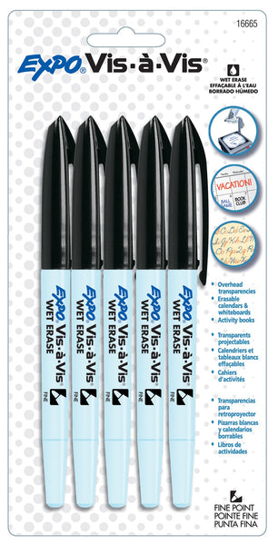 EXPO Vis-a-Vis Wet Erase Markers, Fine Point, Assorted Colors, 8 Count
