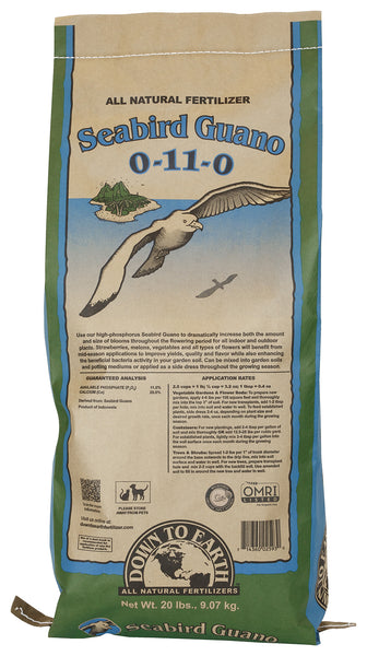 Fertilizante totalmente natural de guano para aves marinas Down To Earth 02539 de 20 libras, 0-11-0