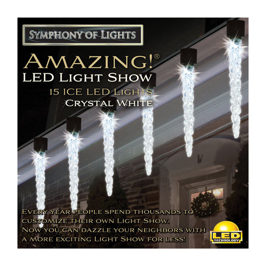Symphony Of Lights  Amazing Light Show  Molded Icicles  LED  Light Set  Crystal White  15-1/2 ft. 15 lights