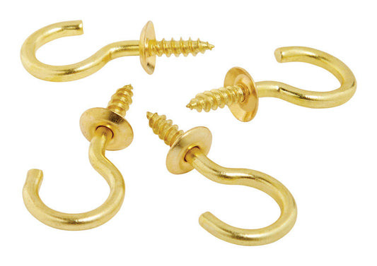 National Hardware  Small  Solid Brass  1 in. L Hook  4 pk