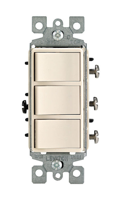 Leviton Decora 15 amps Single Pole Rocker Triple Combination Switch Light Almond 1 pk