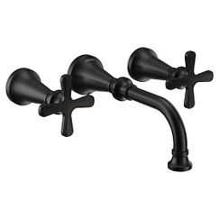 Matte black two-handle wall mount bathroom faucet