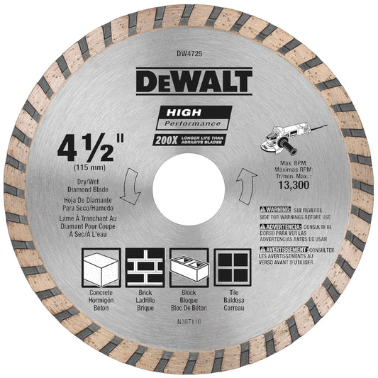 DeWalt High Performance 4-1/2 in. D X 7/8 in. Diamond Masonry Cut-Off Blade 1 pc