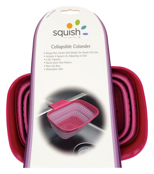 Squish 6-1/4 in.   W X 8-3/4 in.   L Two Tone Pink Polypropylene Over The Sink Collapsible Colander