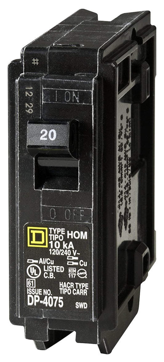 Square D Hom120cp 20a 1p 120v Standard Miniature Circuit Breaker Plug-In Mount