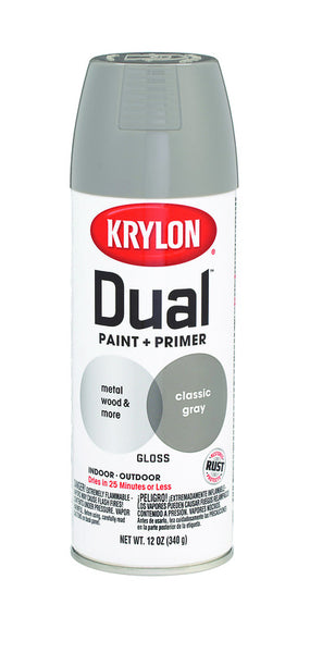 Pintura en aerosol + imprimación gris clásica de doble brillo Krylon, 12 oz (paquete de 6)