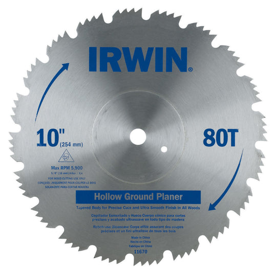Irwin 11670 10" Steel 80 Tooth Hollow Ground Planer Saw Blade